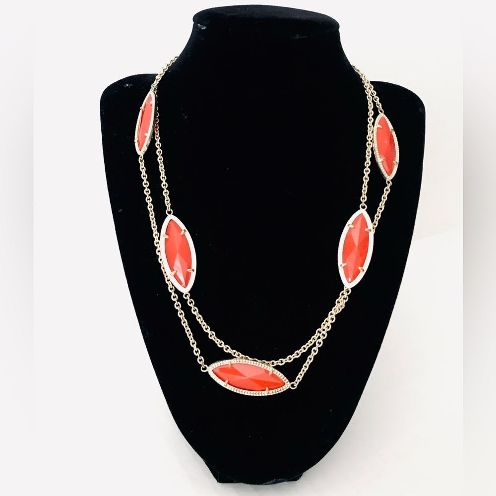 Kendra Scott Tory Marquis Station Long Gold and Red Stone Necklace